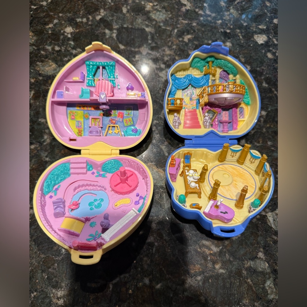 2 VTG 1994 & 1995 Bluebird Polly Pocket Yellow &‎ Blue Hearts Beauty & The Beast